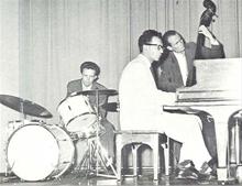 EMU Ballroom 1953 from 1954 University Oregon yearbook  Lloyd Davis, Dave Brubeck, Ron Crotty 