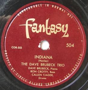 Dave Brubeck Trio - Fantasy 78rpm - Fantasy 78rpm release - Indiana