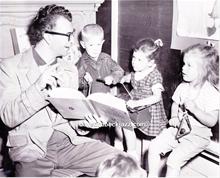 Dave with Tod Keeler, Stephanie Peterson and Linda Anderson of the Tiny Tots Nursery School,1955. 