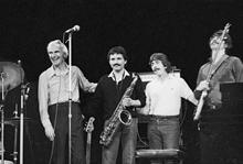 Dave, Jerry Bergonzi, Randy Jones, Chris Brubeck, Paris 1981 (Image courtesy and copyright – Diana Wilko Mauli, Hans Mauli) 