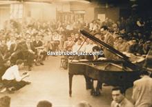 A very rare image of a Dave Brubeck Quartet, college campus concert, unknown date or location. Dave, Paul Desmond, Ron Crotty & Joe Dodge. 