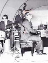 Image used by Detroit News. Michigan State Fairgrounds, August 1959. Joe Morello, Eugene Wright & Dave Brubeck.
