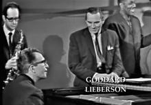 Columbia President, Gorrard Lieberson with Paul Desmond, Dave Brubeck and  Eugene Wright