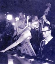 From the photo shoot of 'Dave Brubeck, Red Hot and Cool', model Suzy Parker and Dave Brubeck