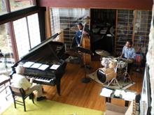 Rehearsing at home in Wilton with Brubeck Institue students, Chris Smith, bass and Corey Cox, drums