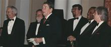 Spaso House, Moscow ,1988. Dave, Bill Smith, President Ragan, Chris Brubeck, Eugene Wright and Randy Jones.