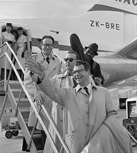 Quartet arriving in New Zealand, on one of their world tours, in the 1960's 