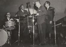 East Carolina College,Joe Morello, Eugene Wright, ECC president and Dave Brubeck. (date unknown)  