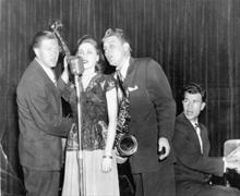 The Three D's. Don Ratto, Darrell Cutler, Dave Brubeck with singer Frances Lynne.