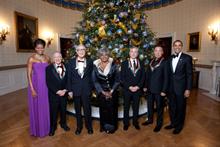 President Barack Obama and First Lady Michelle Obama, at the White House reception, with Kennedy Award winners.